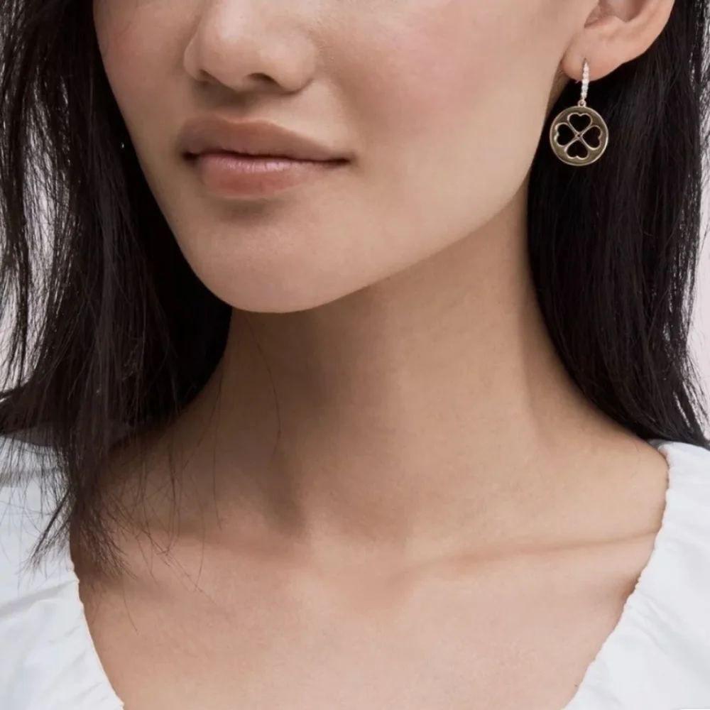 NWT Kate Spade Floral Symbols Earrings - gold/white cz